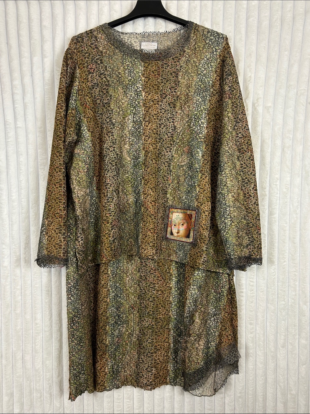 Vtg 80-90s Linda Lundstrom Multi-Texture Women's Skirt Set art to wear